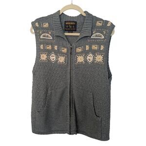 Vintage Woolrich Knit Vest Sage Green Full Zip Sun Theme Womens Size Medium